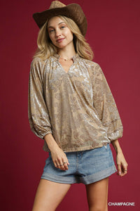 Gilded Garden Florals Velvet Top - Champagne