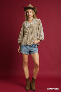 Gilded Garden Florals Velvet Top - Champagne