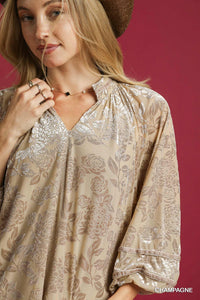 Gilded Garden Florals Velvet Top - Champagne