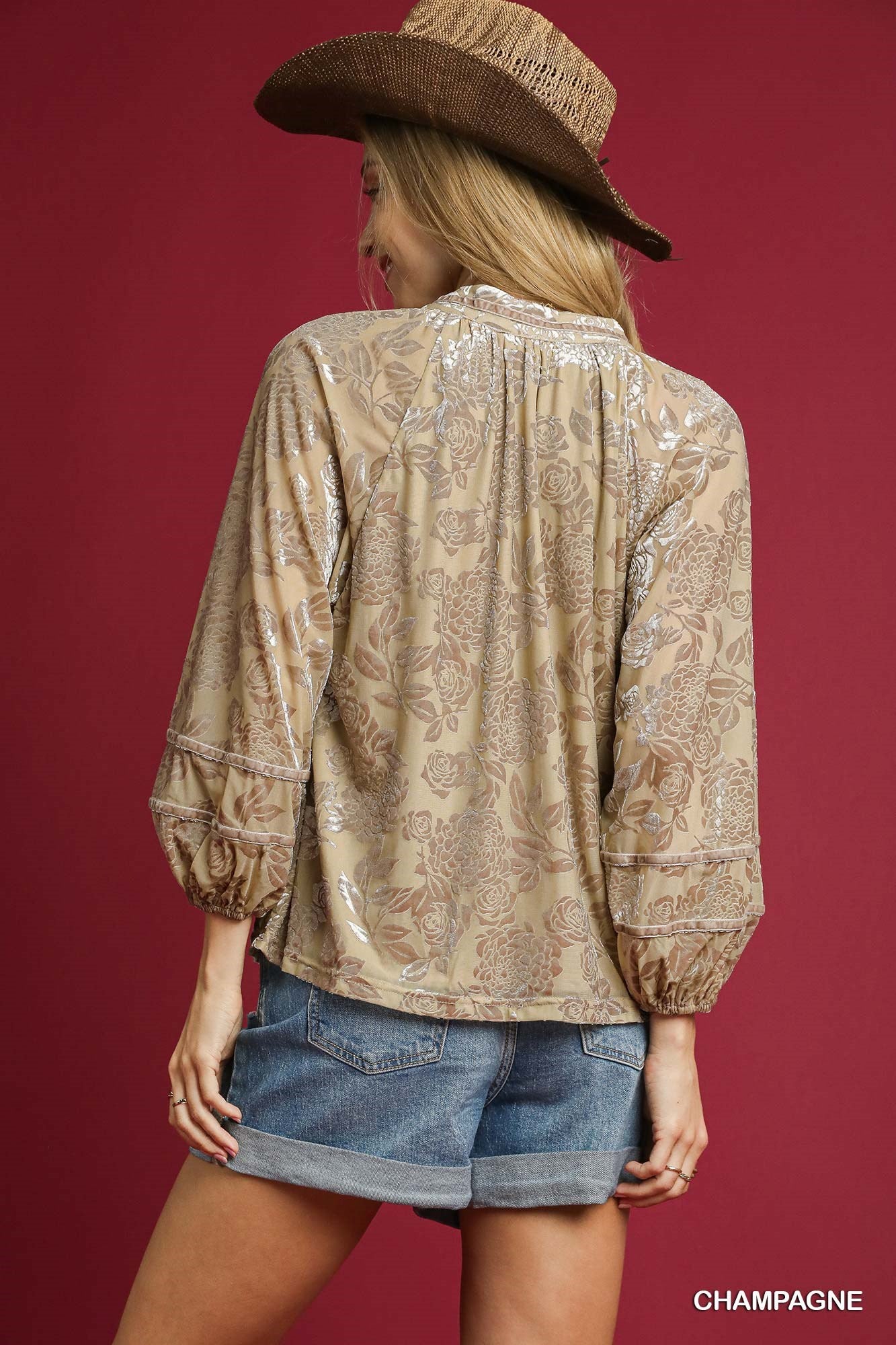 Gilded Garden Florals Velvet Top - Champagne