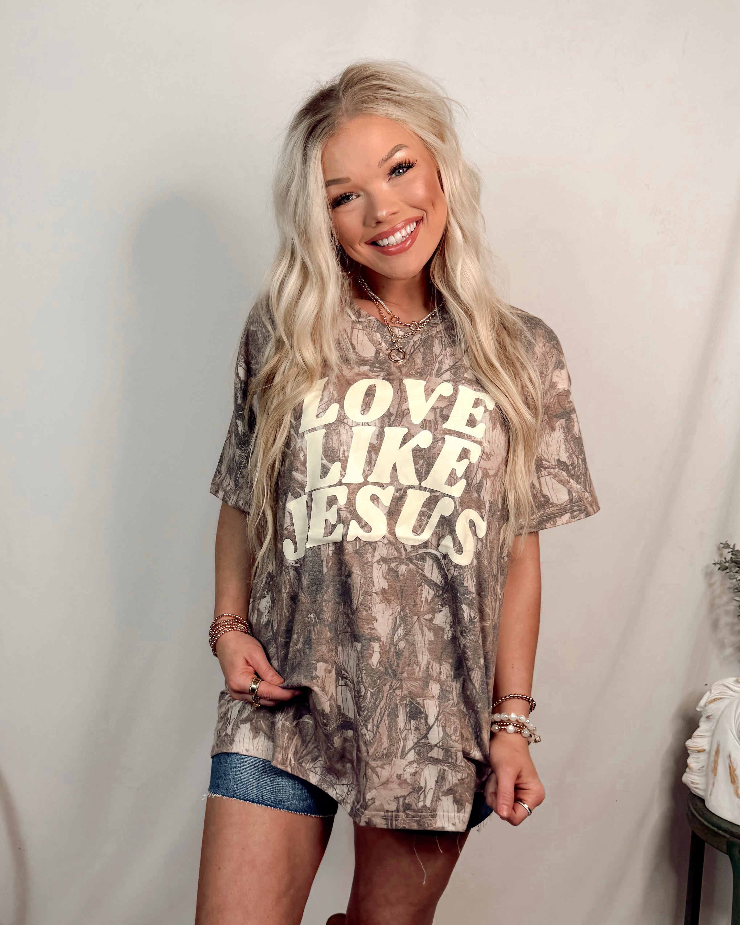 Love Like Jesus Oversized Graphic Tee - Dark Camo