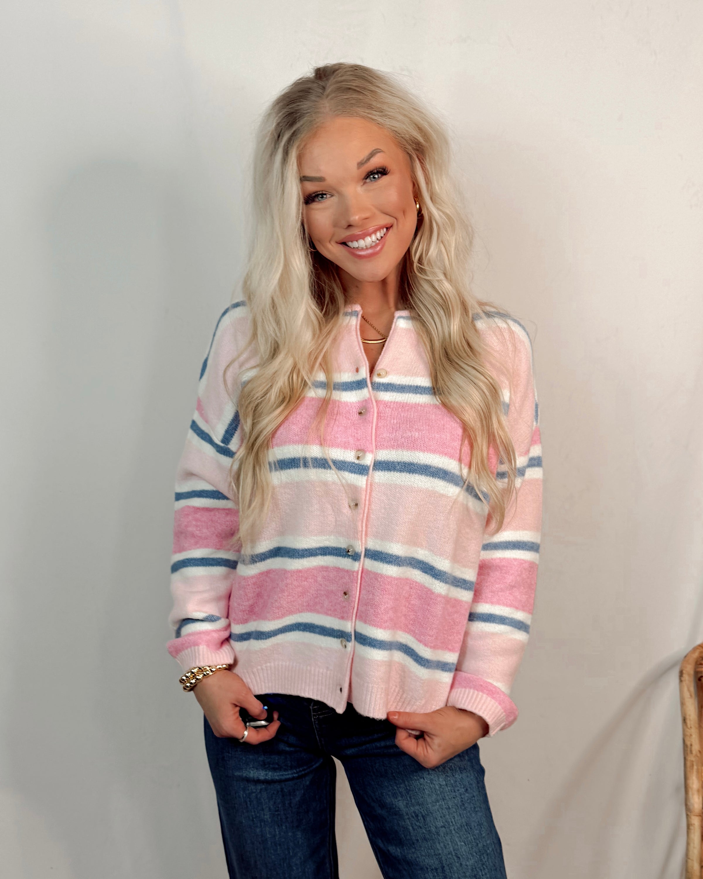 Sugar Plum Lightweight Everyday Cardigan in Pink/Blue