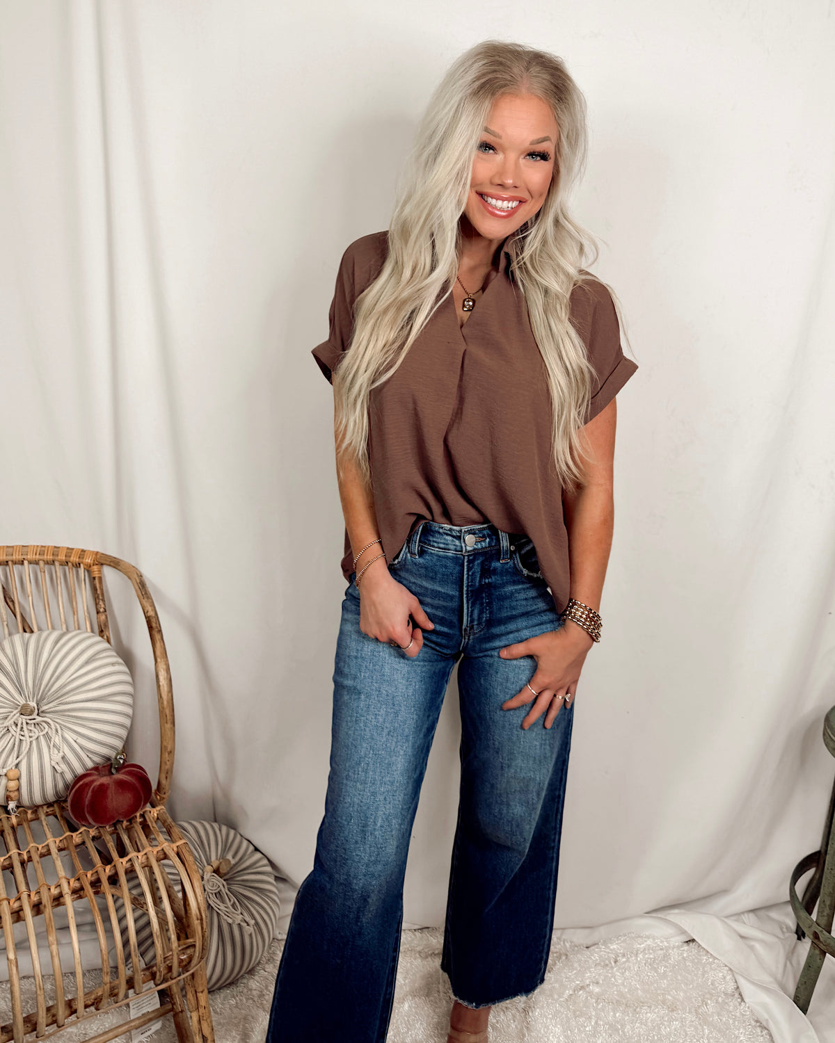 On the Daily Short Sleeve Basic Blouse - Mocha