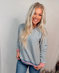 Favorite Find Striped Raw Edge Long Sleeve Top - Blue