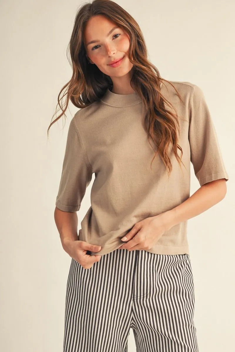 Crush Hour Knit Short Sleeve Top - Taupe