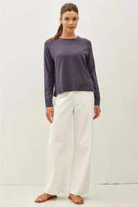 Layered Look Knit Sweater Top - Slate