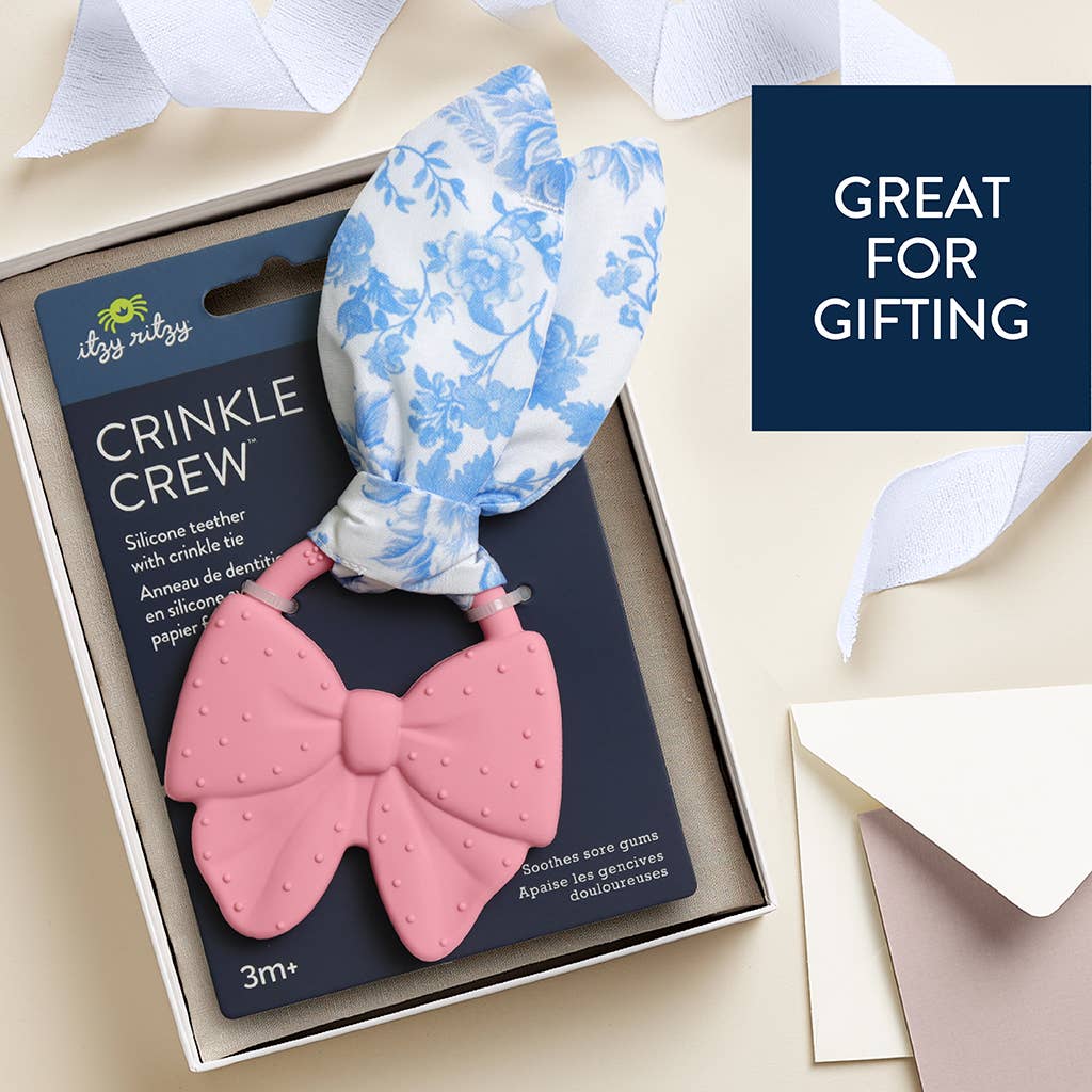Itzy Crinkle Crew Baby Silicone Teether with Crinkle Fabric : Pink Bow
