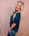 Ray Of Sunshine Ruffle Sleeve Blouse - Teal