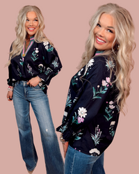 Bloom & Dusk Contrast Trim Floral Top