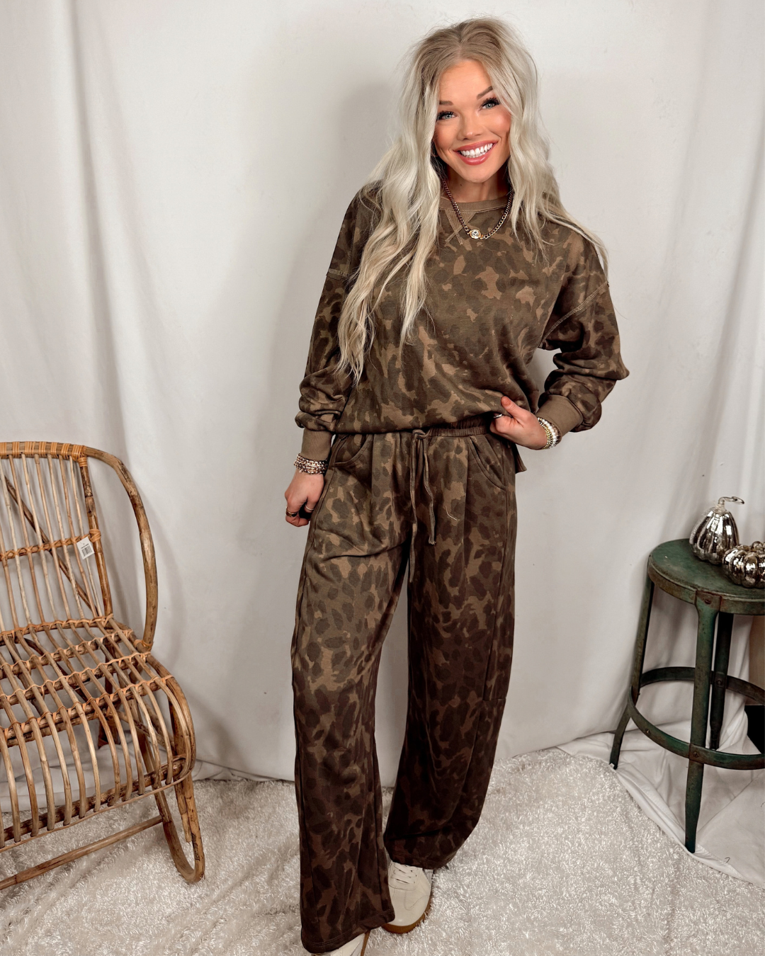 Mocha Mirage Abstract Animal Print Drawstring Pants