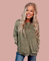 Above Average Acid Wash Hi-Low Pullover Sweater - Light Olive
