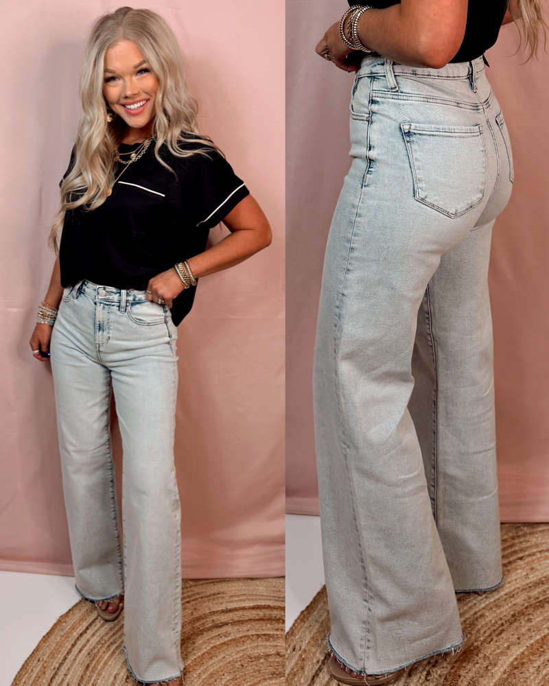 The Frontier Light Wash High Rise Wide Leg Jeans