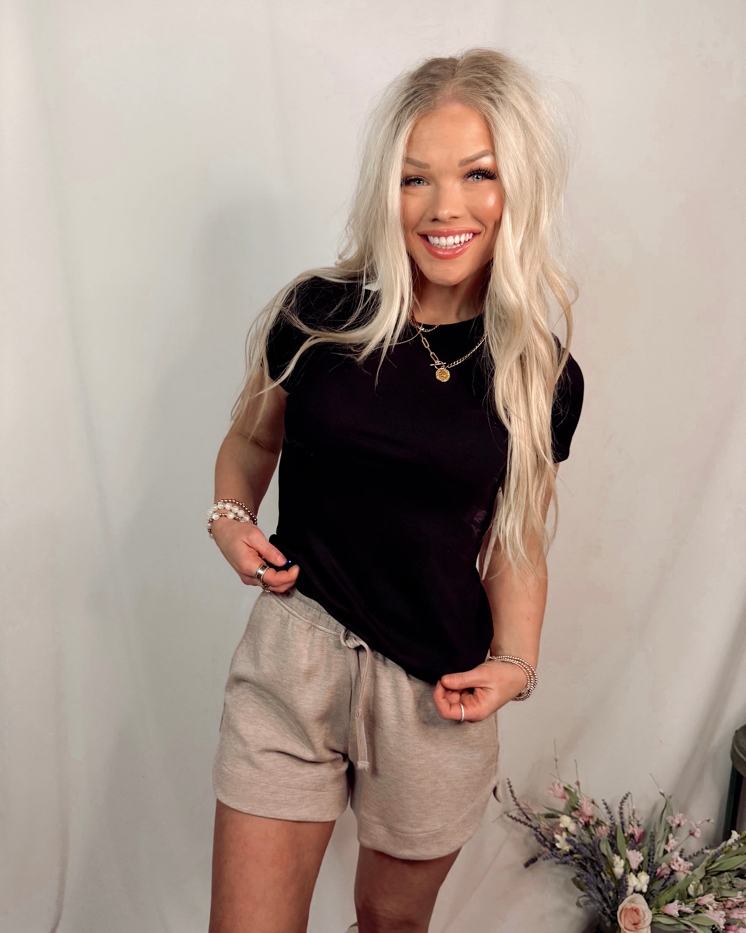 Bare Necessities Ribbed Short Sleeve Top - Black