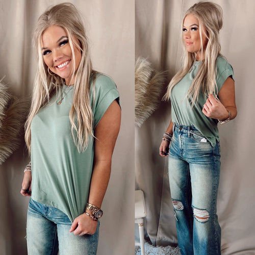 Gianna Basic Top- Sage