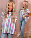 Sophisticated In Spring Striped Button-Up Top