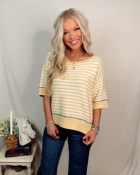 Sunshine & Stripes Contrast Trim Knit Top - Butter Yellow