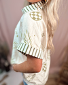 Greece Getaway Printed Contrast Button Up Top - Olive