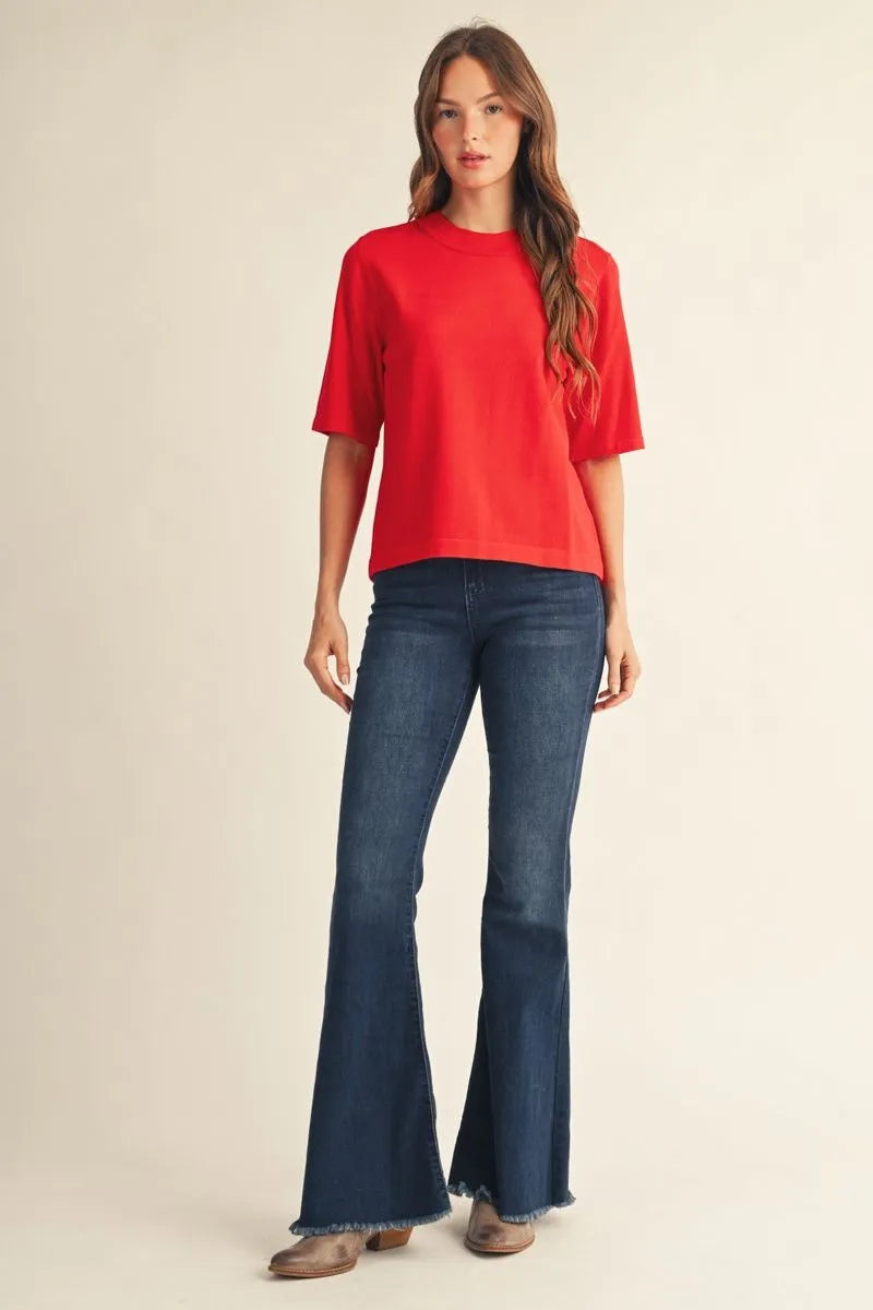 Crush Hour Knit Short Sleeve Top - Red