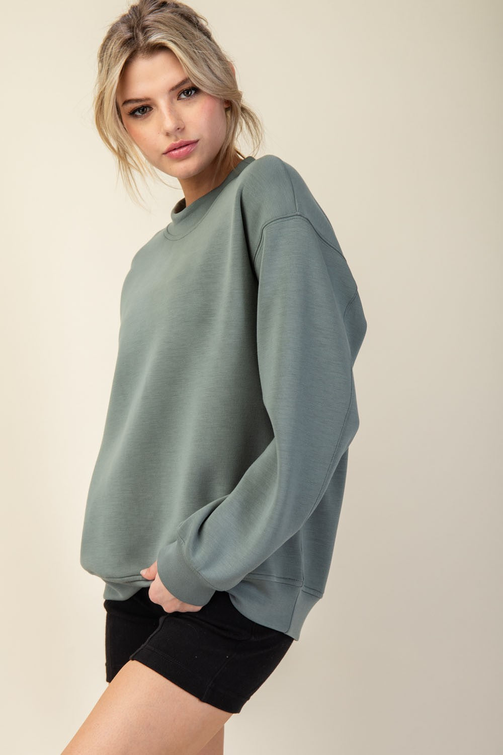 Everyday Intent Essential Luxe Basic Pullover - Sage Leaf