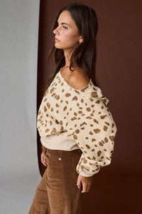 Speckled Spice Spotted Print Off The Shoulder Sweatshirt / Top