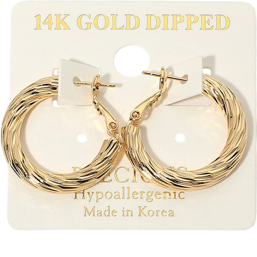 14K Gold Dipped Textured Hoop Earrings