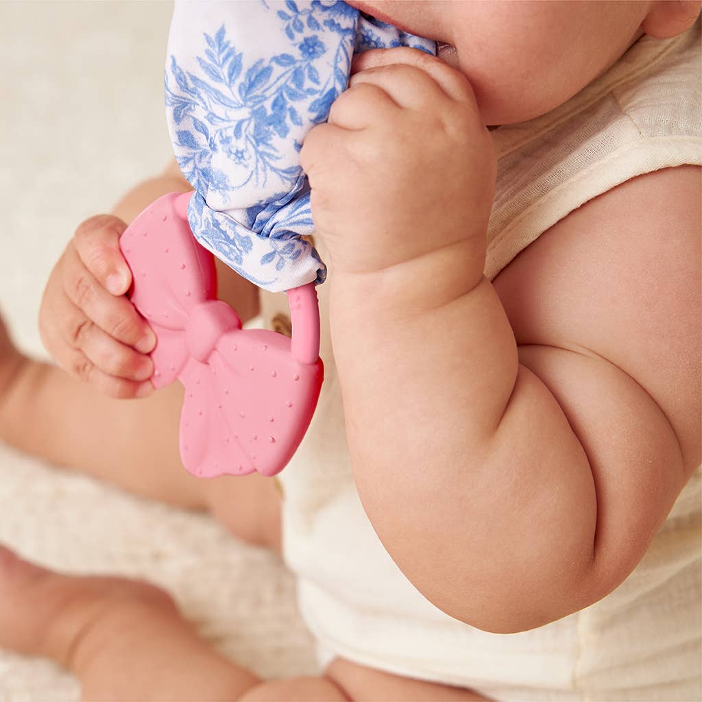 Itzy Crinkle Crew Baby Silicone Teether with Crinkle Fabric : Pink Bow