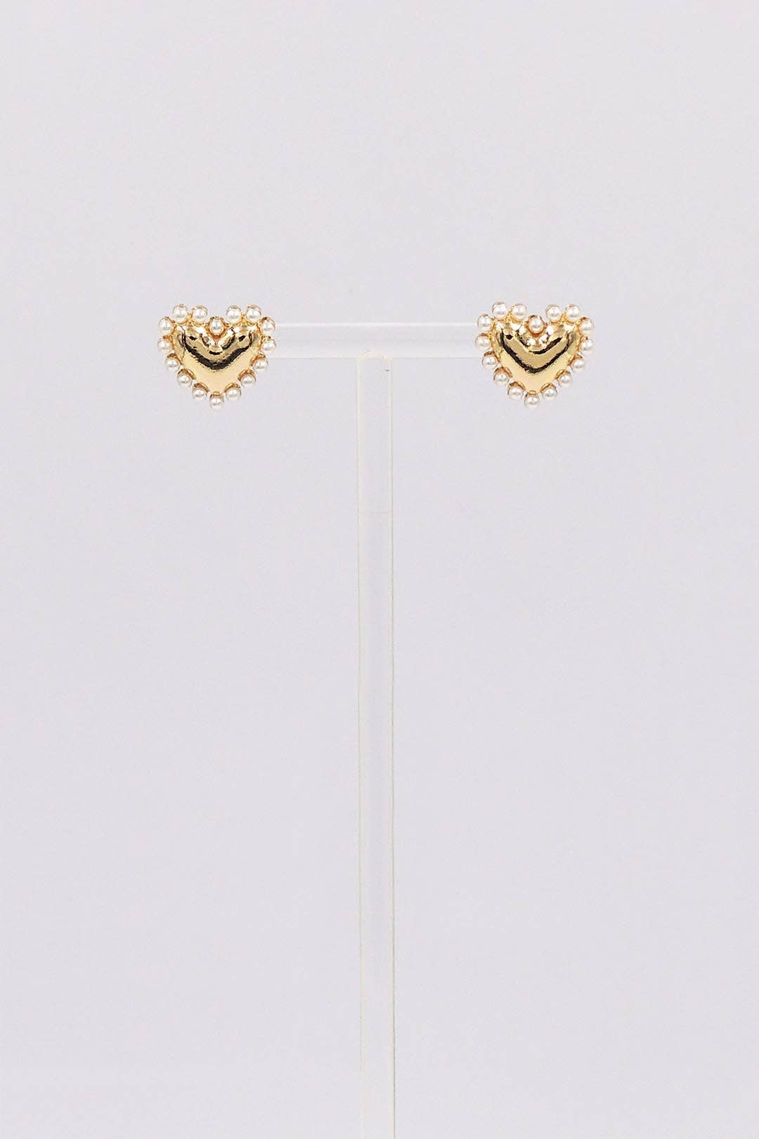 Petite Pearl Studded Gold Heart Small Earrings
