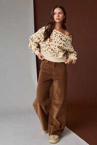 Speckled Spice Spotted Print Off The Shoulder Sweatshirt / Top