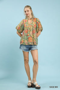 Solstice Bloom Paisley Print Top - Sage Mix