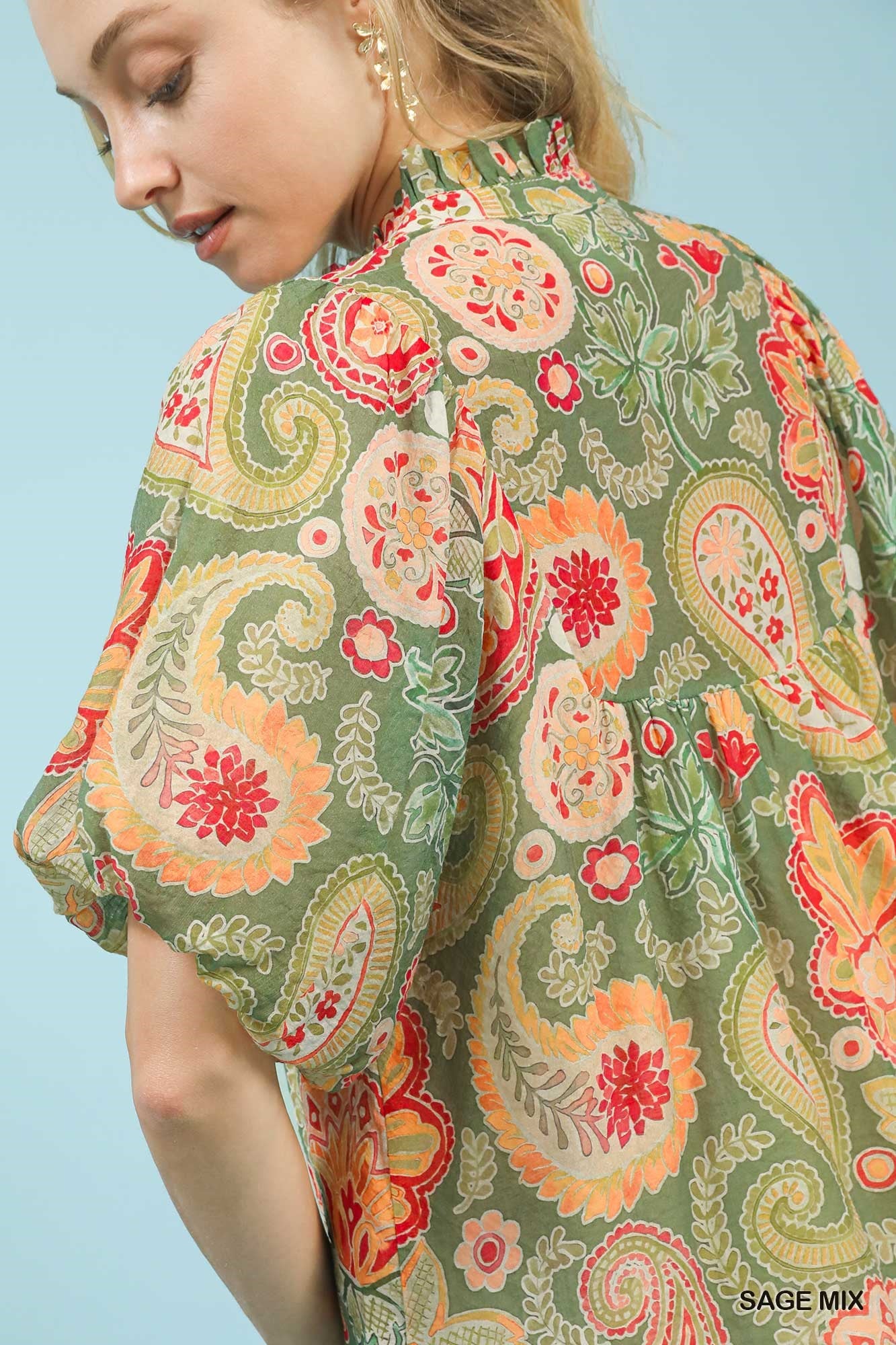 Solstice Bloom Paisley Print Top - Sage Mix