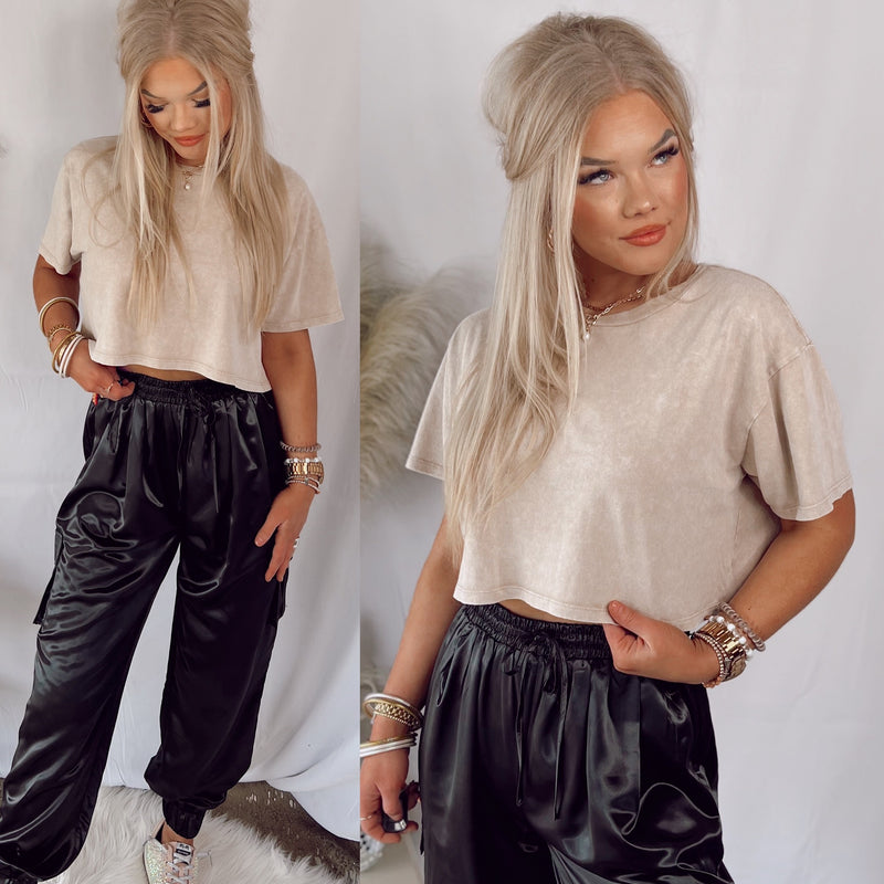 California Cool Cropped Basic Top - Taupe
