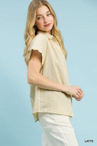 Bayside Brunch Striped Button Up Top - Latte