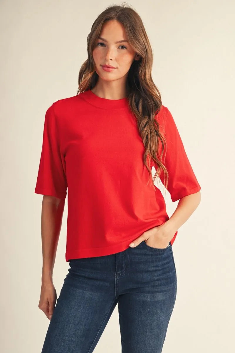 Crush Hour Knit Short Sleeve Top - Red