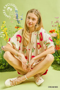 Color Me Bloom Floral Print V Neck Blouse - Cream