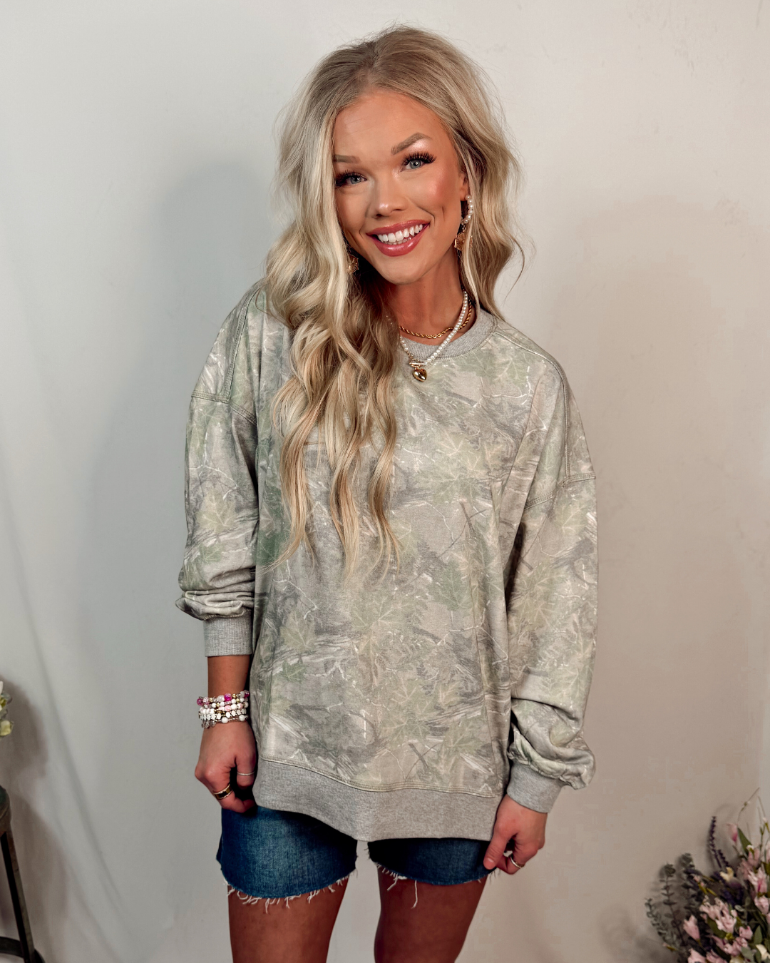 Incognito Cozy Camo Oversized Pullover - Olive Mix