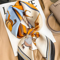 Warm Tones Vintage Equestrian Print Square Scarf