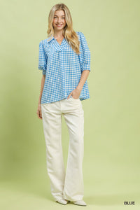 Coastal Calling Gingham Print Top - Blue