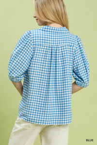Coastal Calling Gingham Print Top - Blue