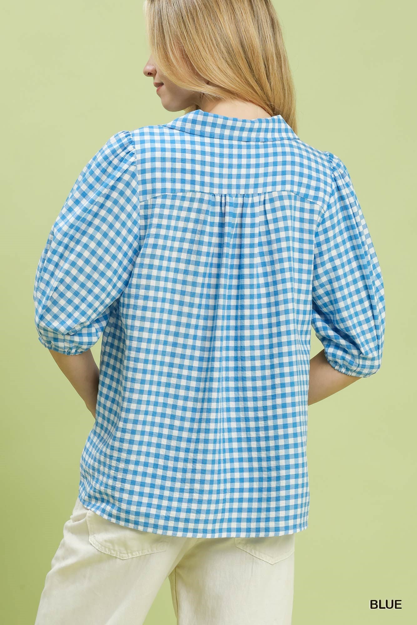 Coastal Calling Gingham Print Top - Blue