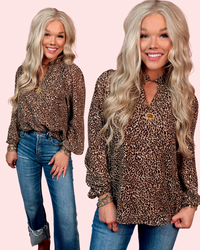 Made For Me Metallic Gold Speckled Leopard Blouse