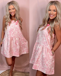 Pretty in Pink With Bows Coquette Printed Dress
