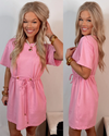 Deluxe Drawstring Mini Dress - Pink