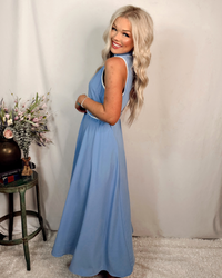 Tailored Tide Contrast Sleeveless Belted Midi Dress - Chambray