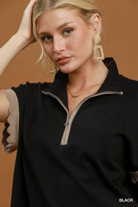 Casual Charm Half Zip Scalloped Knit Top - Black