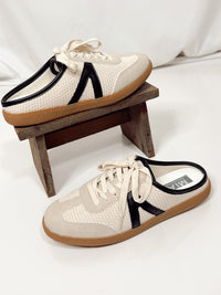 MIA Baron Off White + Black Slip On Mule Sneakers