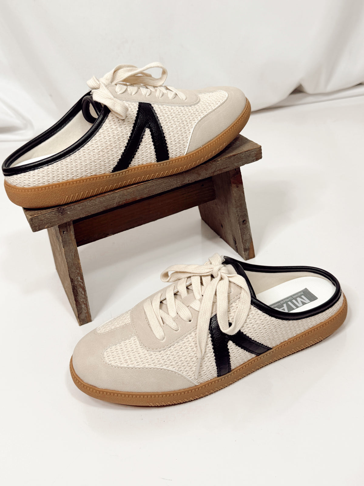 MIA Baron Off White + Black Slip On Mule Sneakers