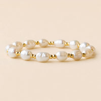 Lenny & Eva Tarnish Resistant Pearl & Gold Duo Beaded Stretch Bracelet