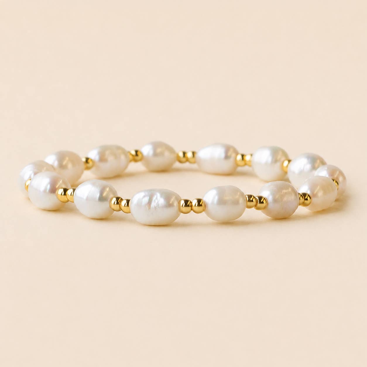 Lenny & Eva Tarnish Resistant Pearl & Gold Duo Beaded Stretch Bracelet