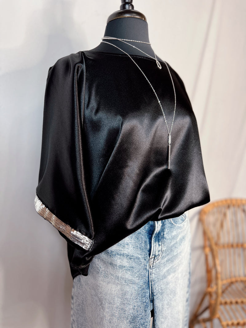 Simply Trendy Sequin Trim Satin Blouse