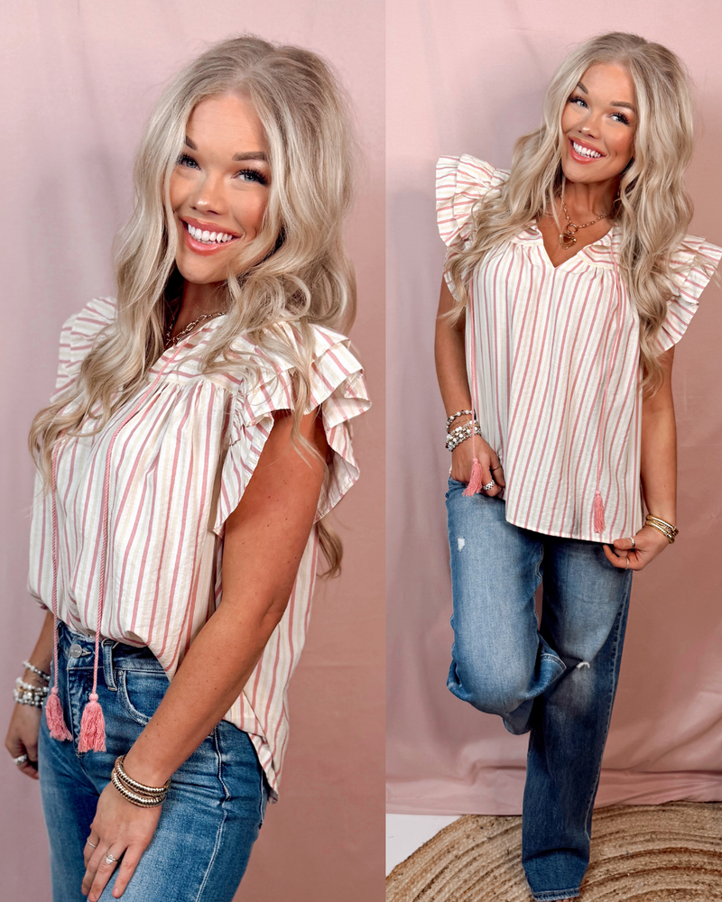 Strawberry Stripes Ruffle Detailed Blouse